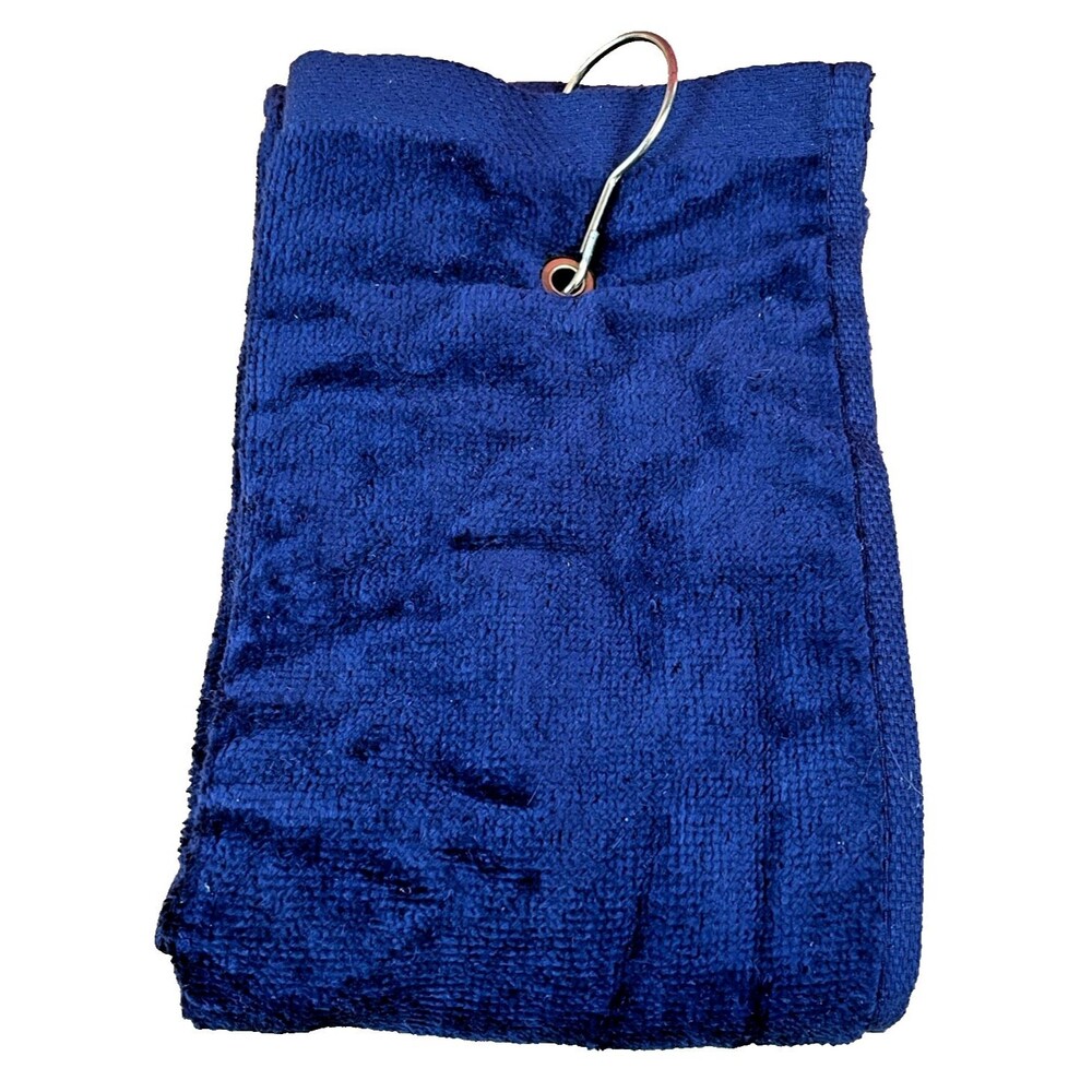 Tri Fold Golf Sports Fishing Towel 100% High Absorption Cotton 15x25 w Clip-Navy